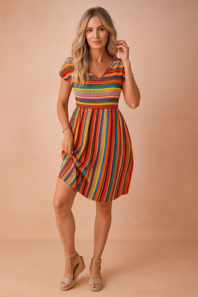Josie | Mini abito boho a righe elegante e fluido - immagine 3