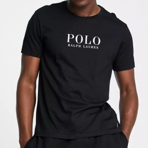 POLO RALPH LAUREN – T-shirt  nera con logo con scritta sul petto