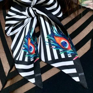Foulard Fascia Piume di Pavone, 140x7cm